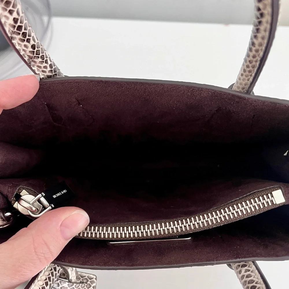 Michael Kors Beige Genuine Snakeskin ‘Mercer’ Crossbody Satchel Bag